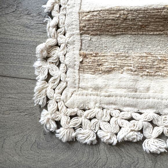 Crochet Woven Beige Gray Fringe Bordered Square Place Mat Set of 4 - Picture 5 of 6